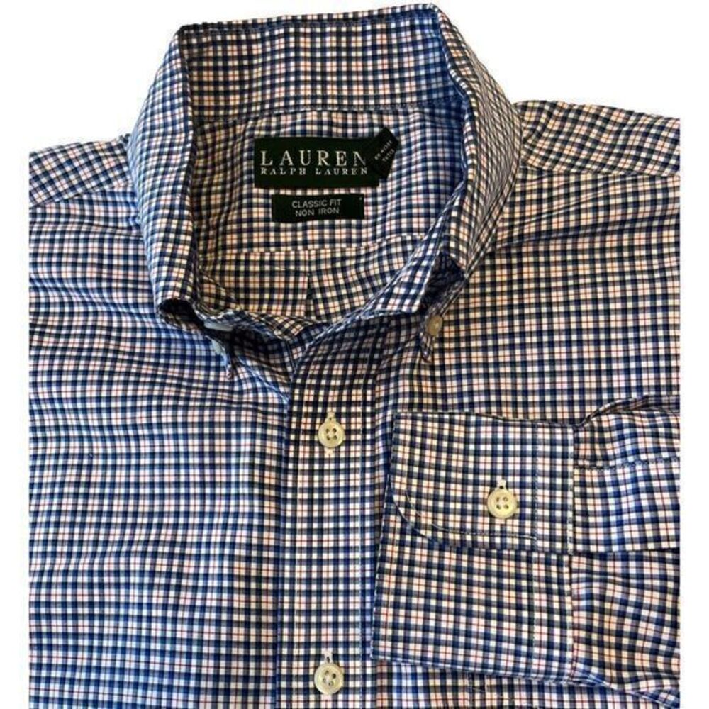 Lauren Ralph Lauren Shirt Mens 16 34/35‎ Large Multi Color Plaid Dress Button Up